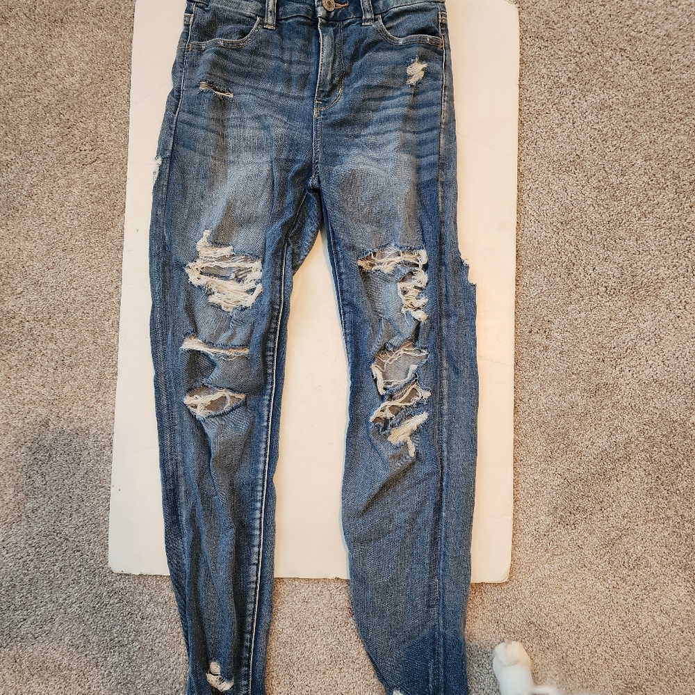 American Eagle Hi Rise Curvy Jeggings women's size 0 distressed